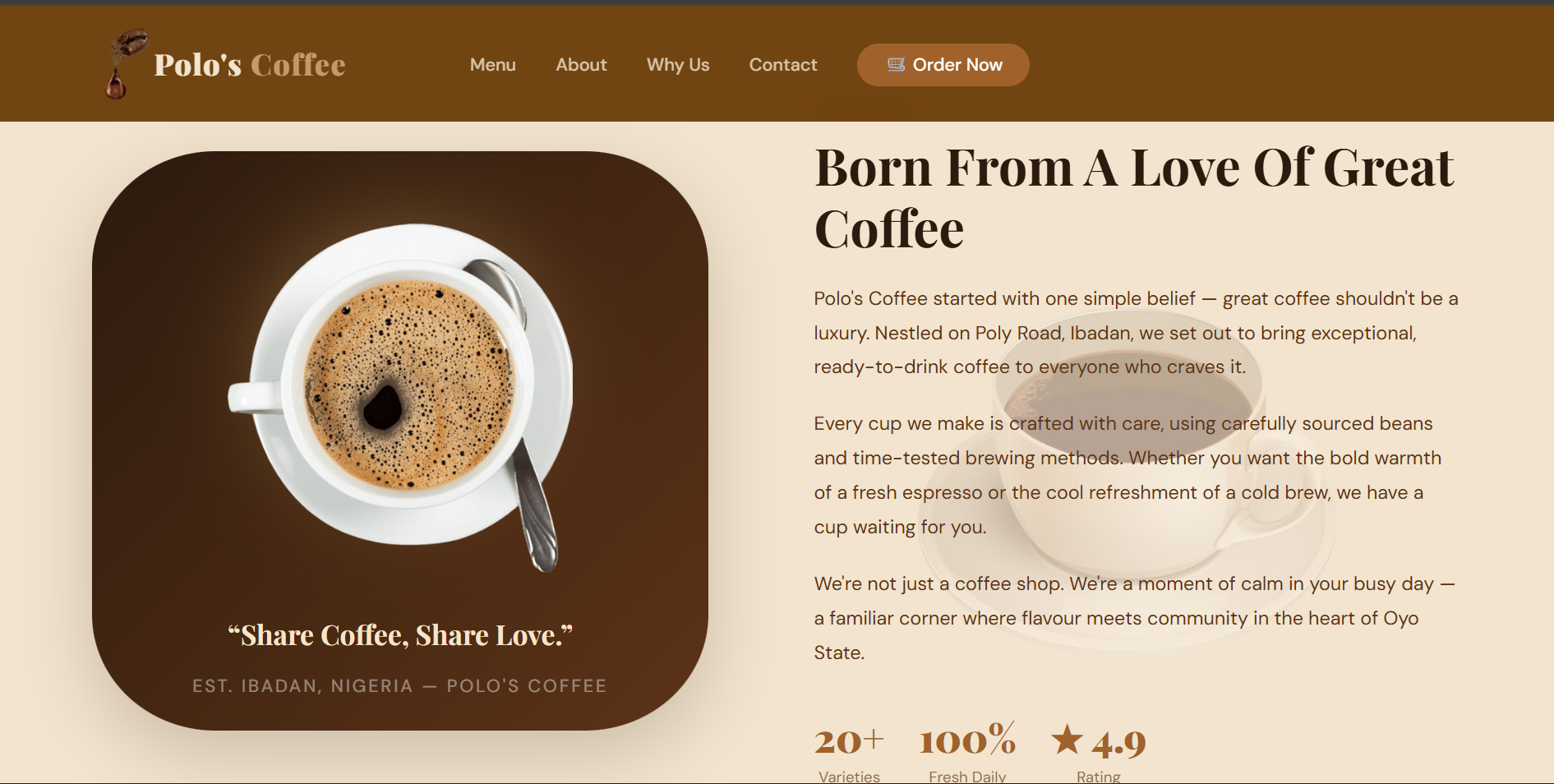Polo's Coffee website design, image 2 of 4